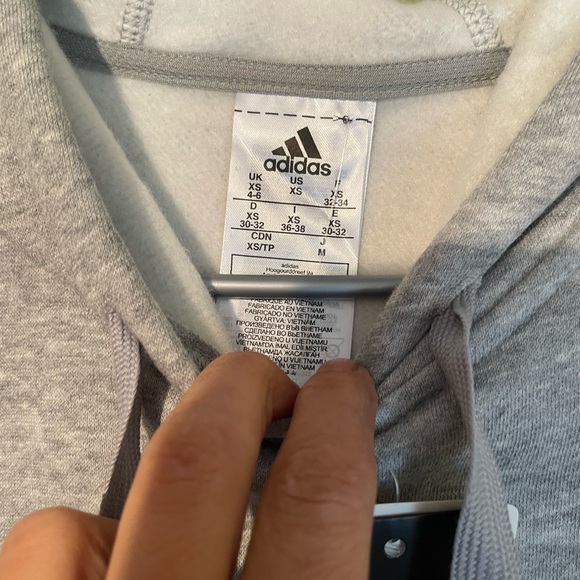 🎅🏻NWT Adidas Light Gray Fleece lined Hood Pullover Hoodie Sz XS - Picture 4 of 5